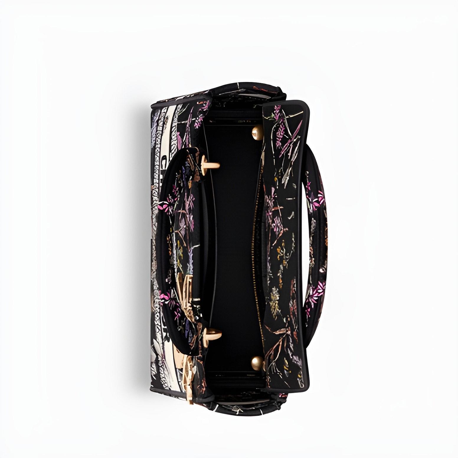 Medium Lady D-Lite Bag, Black Multicolor Dior Herbarium Embroidery image 2
