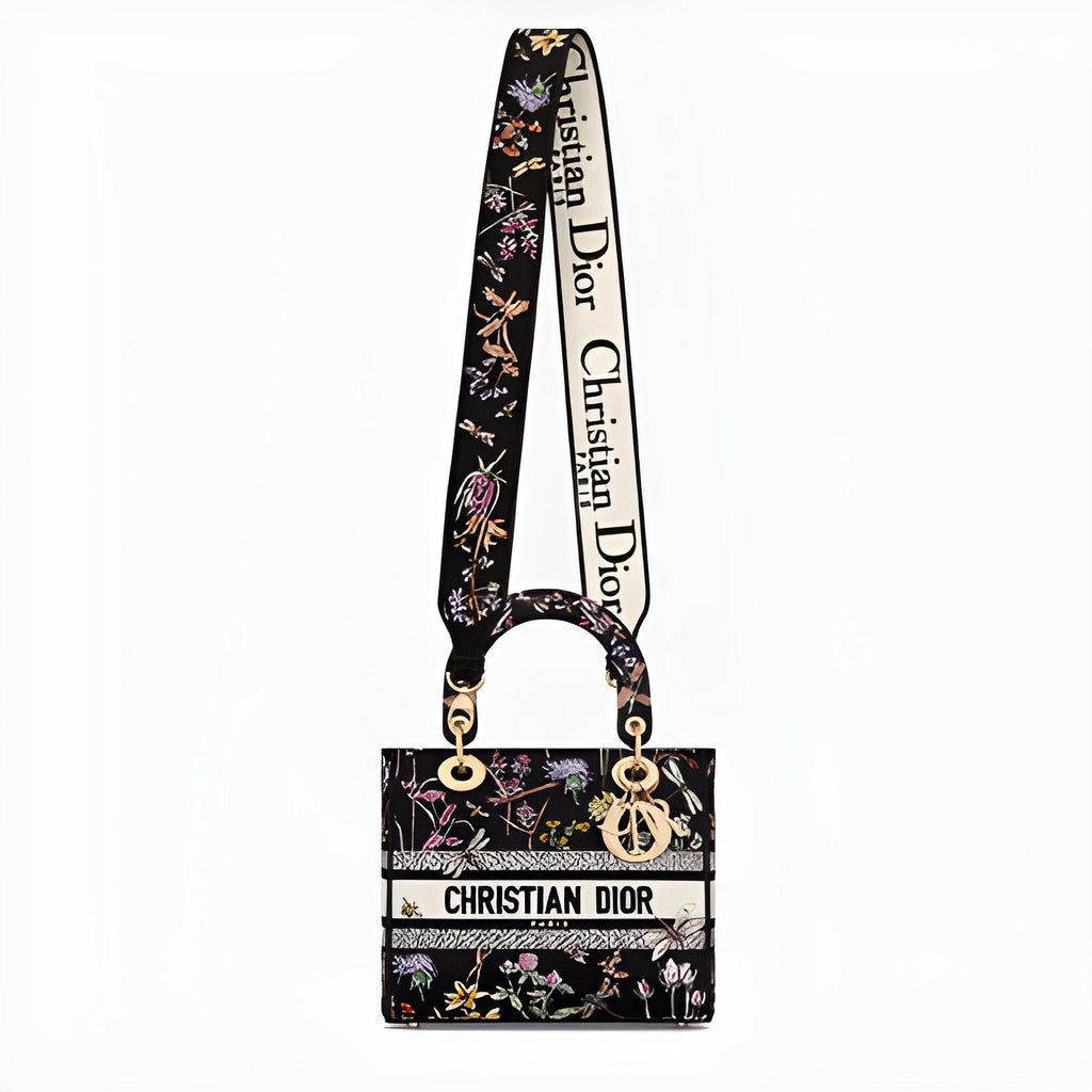 Medium Lady D-Lite Bag, Black Multicolor Dior Herbarium Embroidery image 3