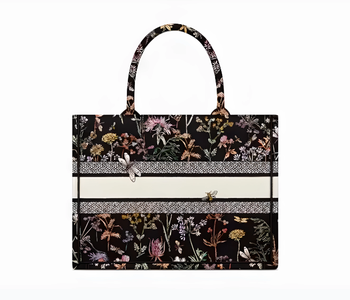 Medium Black Multicolor Dior Herbarium Embroidery Book Tote image 2