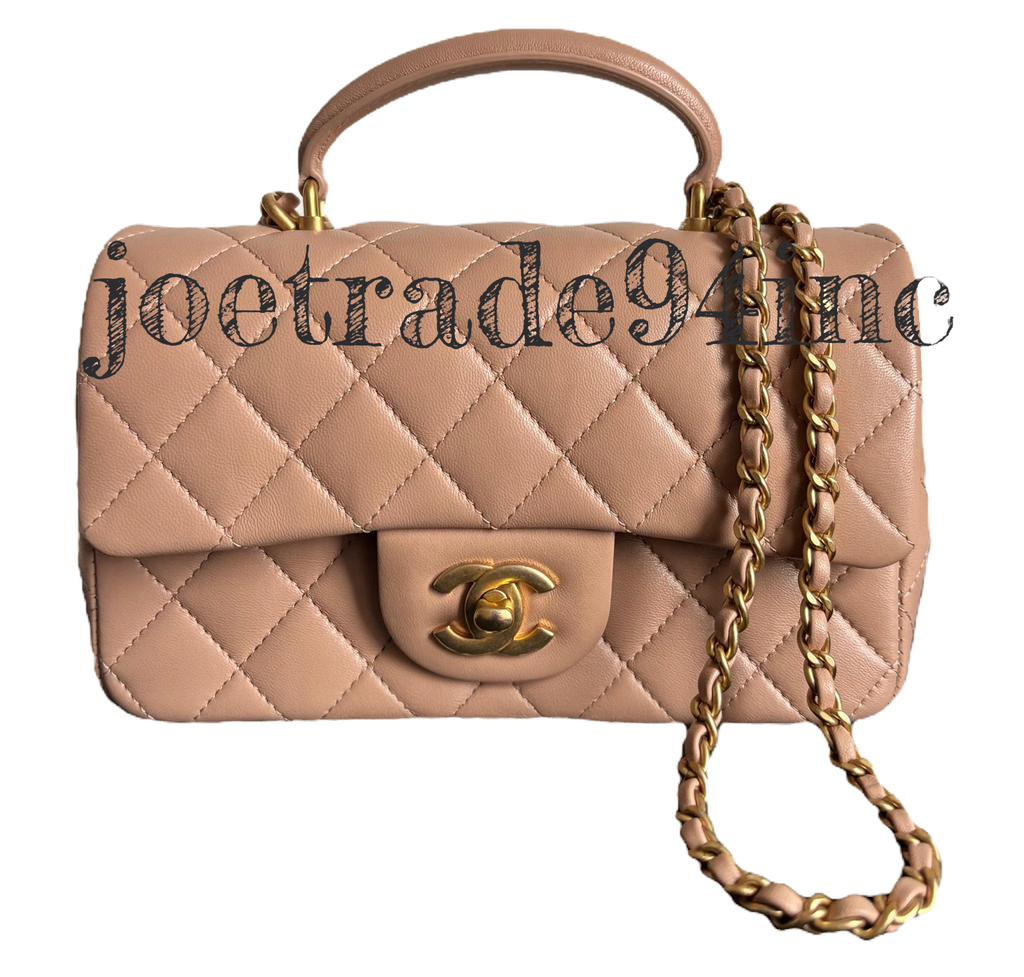 Chanel Lambskin Quilted Mini Top Handle Flap Bag In Beige image 2
