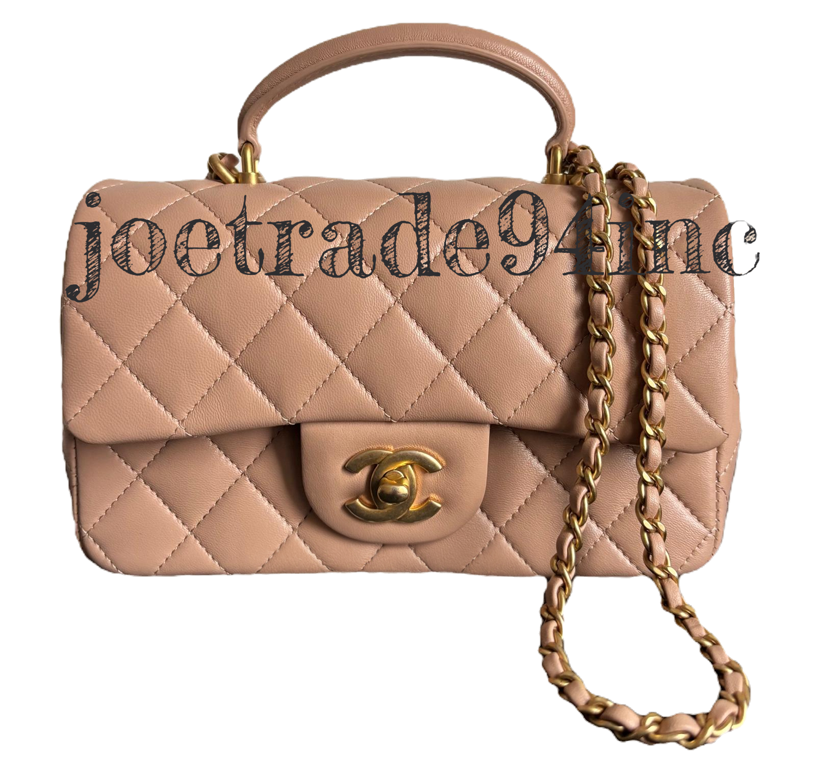 Chanel Lambskin Quilted Mini Top Handle Flap Bag In Beige image 2
