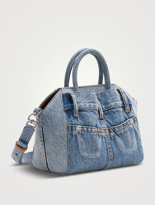 Givenchy Blue Mini Antigona Lock Denim Bag image 0