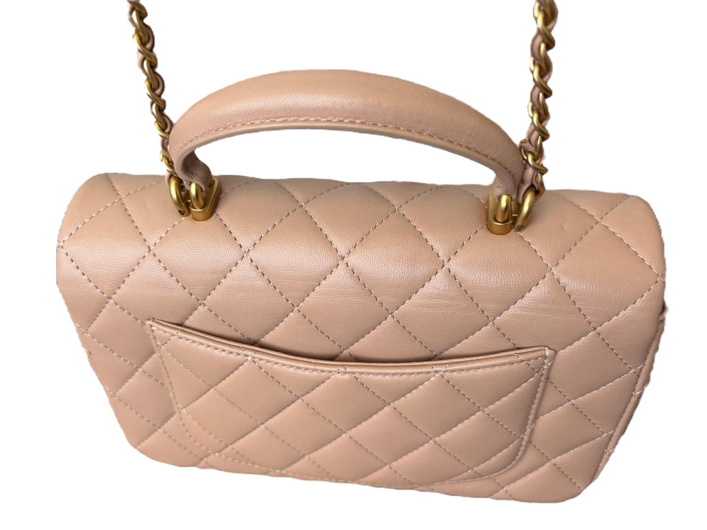 Chanel Lambskin Quilted Mini Top Handle Flap Bag In Beige image 6