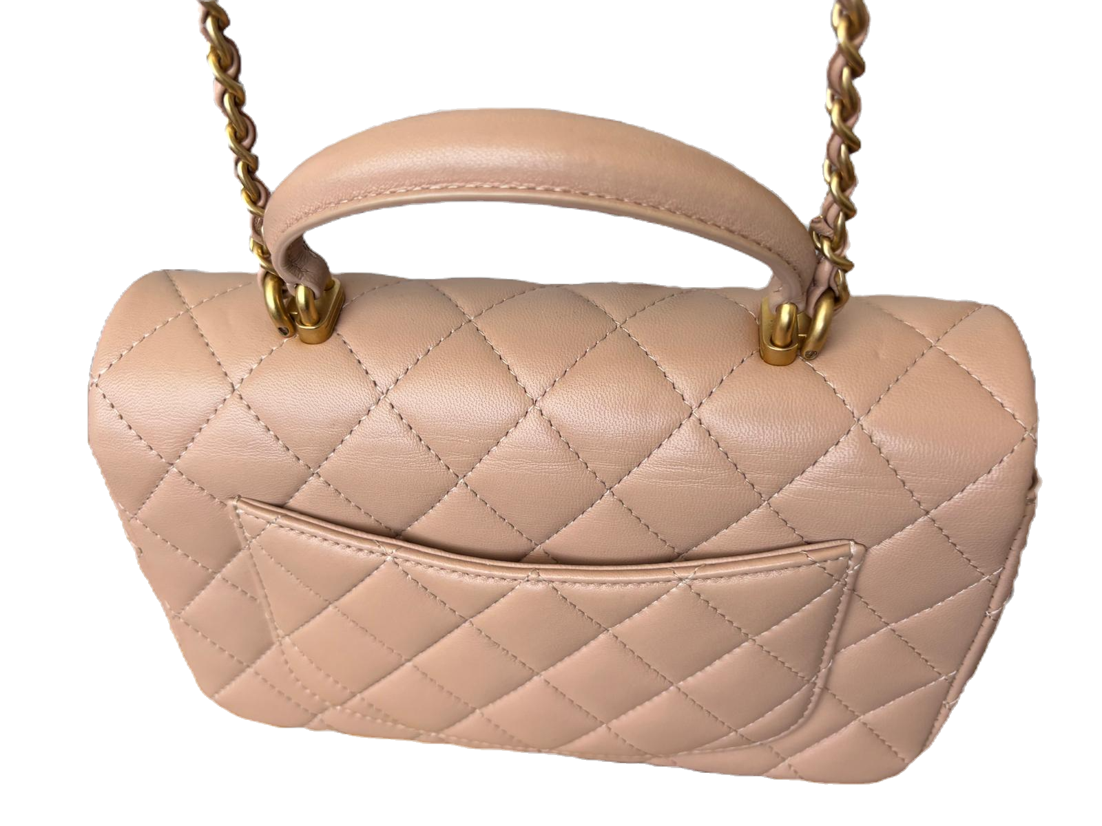 Chanel Lambskin Quilted Mini Top Handle Flap Bag In Beige image 6