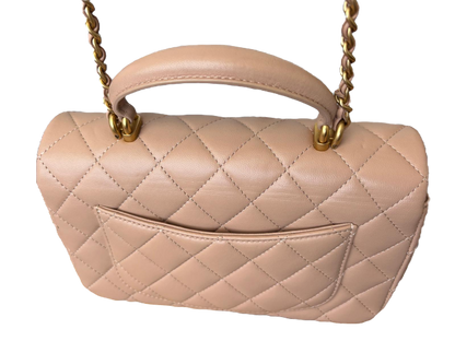 Chanel Lambskin Quilted Mini Top Handle Flap Bag In Beige image 6