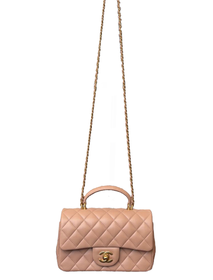 Chanel Lambskin Quilted Mini Top Handle Flap Bag In Beige image 0