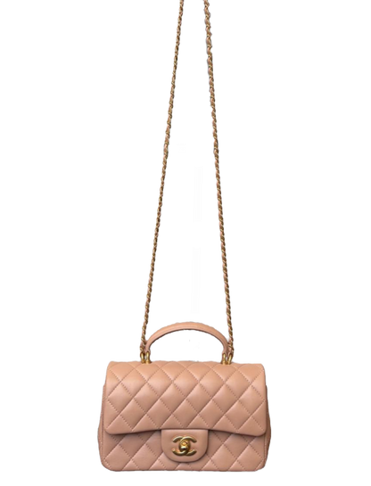 Chanel Lambskin Quilted Mini Top Handle Flap Bag In Beige image 0