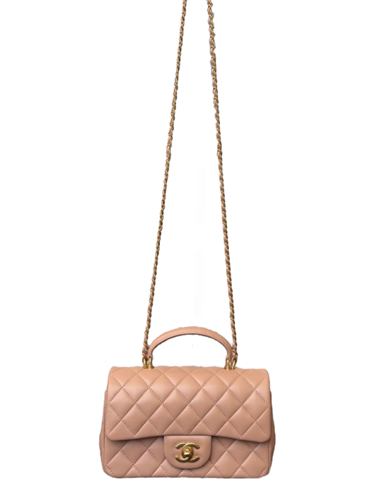 Chanel Lambskin Quilted Mini Top Handle Flap Bag In Beige image 0
