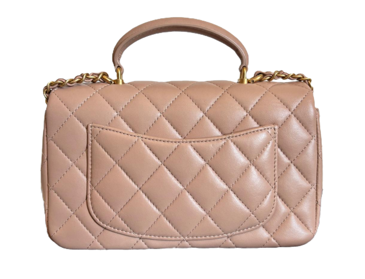 Chanel Lambskin Quilted Mini Top Handle Flap Bag In Beige image 5