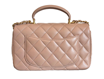 Chanel Lambskin Quilted Mini Top Handle Flap Bag In Beige image 5