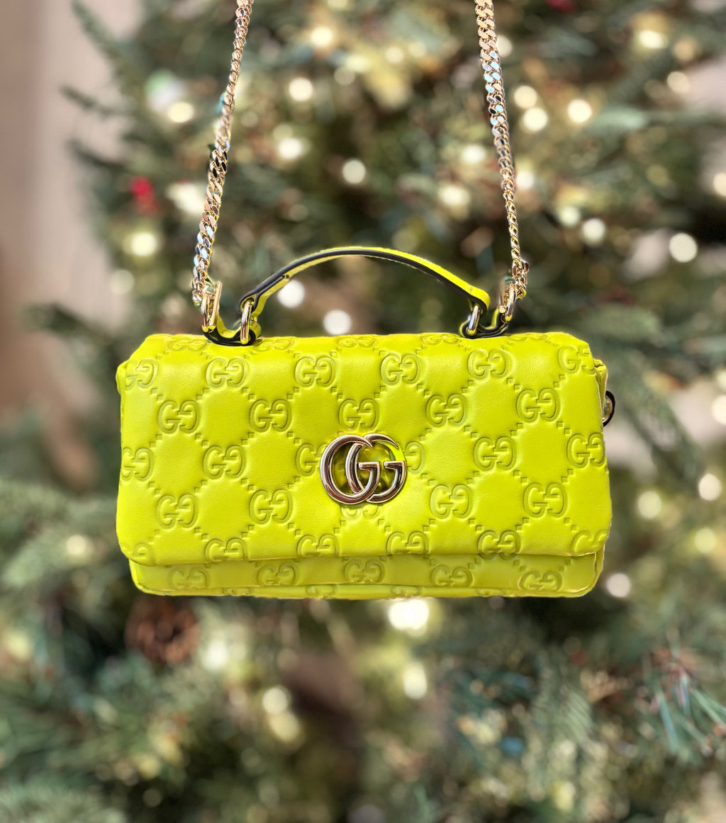 Gucci GG Milano Small Exotic Leather Top Handle Bag – Lime Green Luxury Handbag