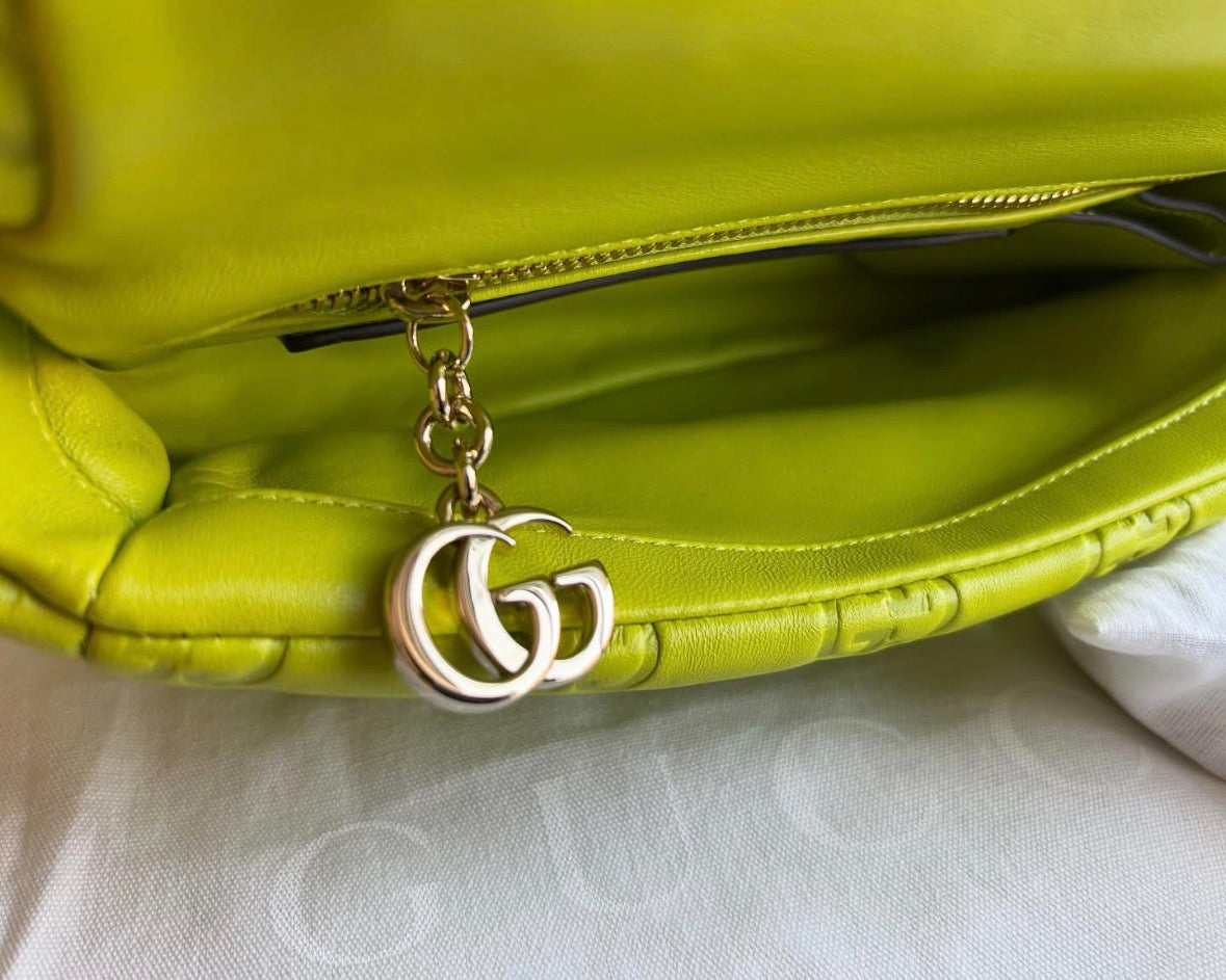 Gucci GG Milano Small Exotic Leather Top Handle Bag – Lime Green Luxury Handbag