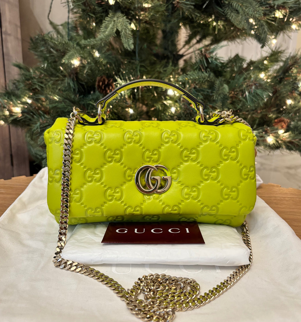 Gucci GG Milano Small Exotic Leather Top Handle Bag – Lime Green Luxury Handbag