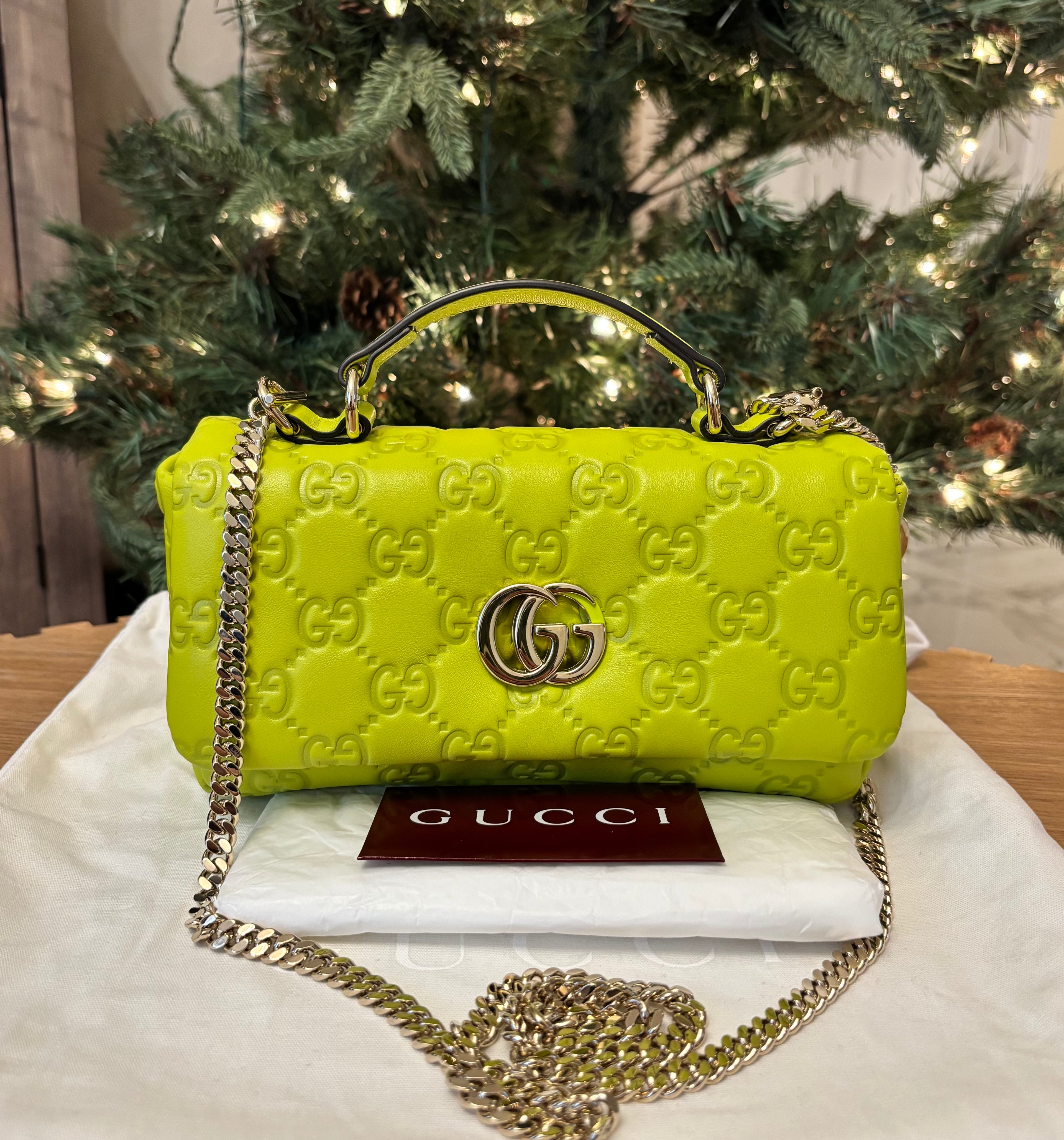 Gucci GG Milano Small Exotic Leather Top Handle Bag – Lime Green Luxury Handbag
