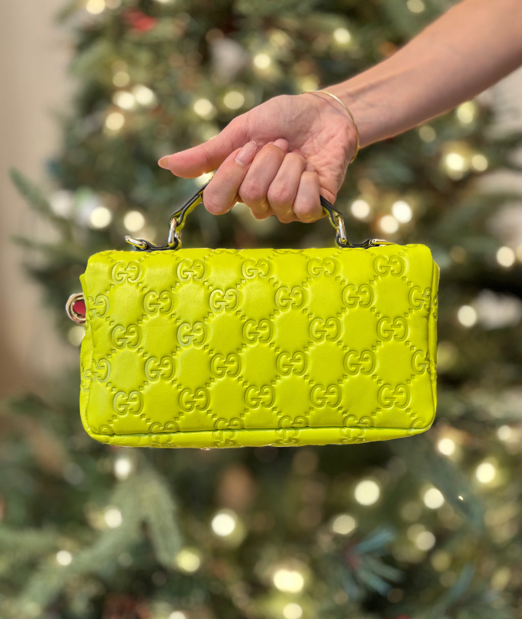 Gucci GG Milano Small Exotic Leather Top Handle Bag – Lime Green Luxury Handbag