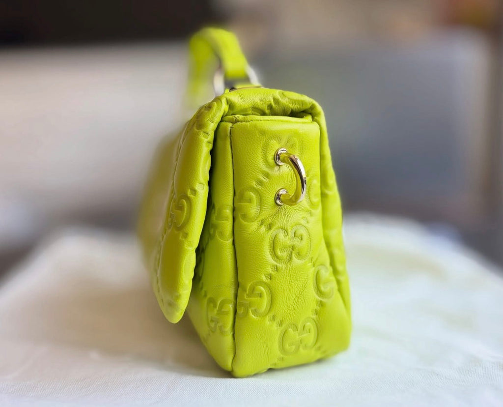 Gucci GG Milano Small Exotic Leather Top Handle Bag – Lime Green Luxury Handbag