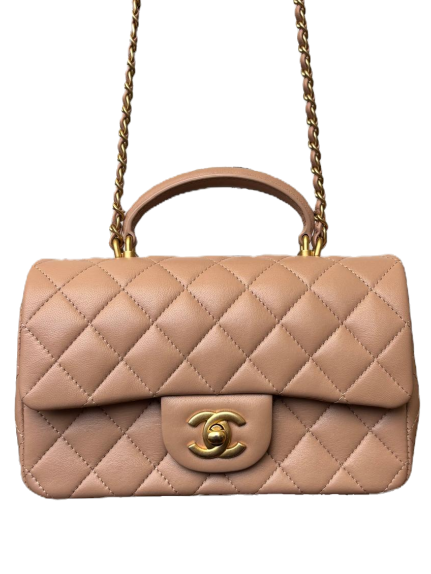 Chanel Lambskin Quilted Mini Top Handle Flap Bag In Beige image 1