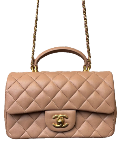 Chanel Lambskin Quilted Mini Top Handle Flap Bag In Beige image 1