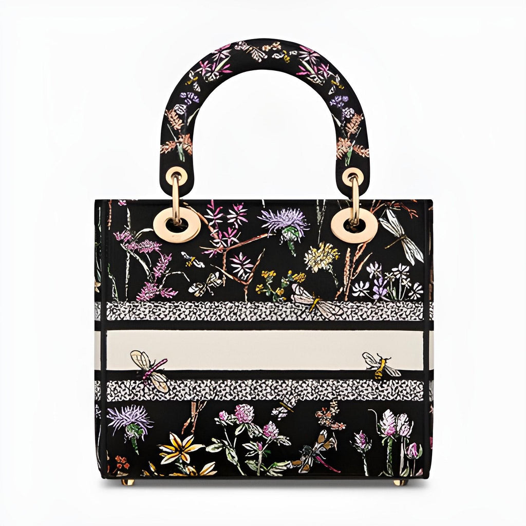 Medium Lady D-Lite Bag, Black Multicolor Dior Herbarium Embroidery image 1