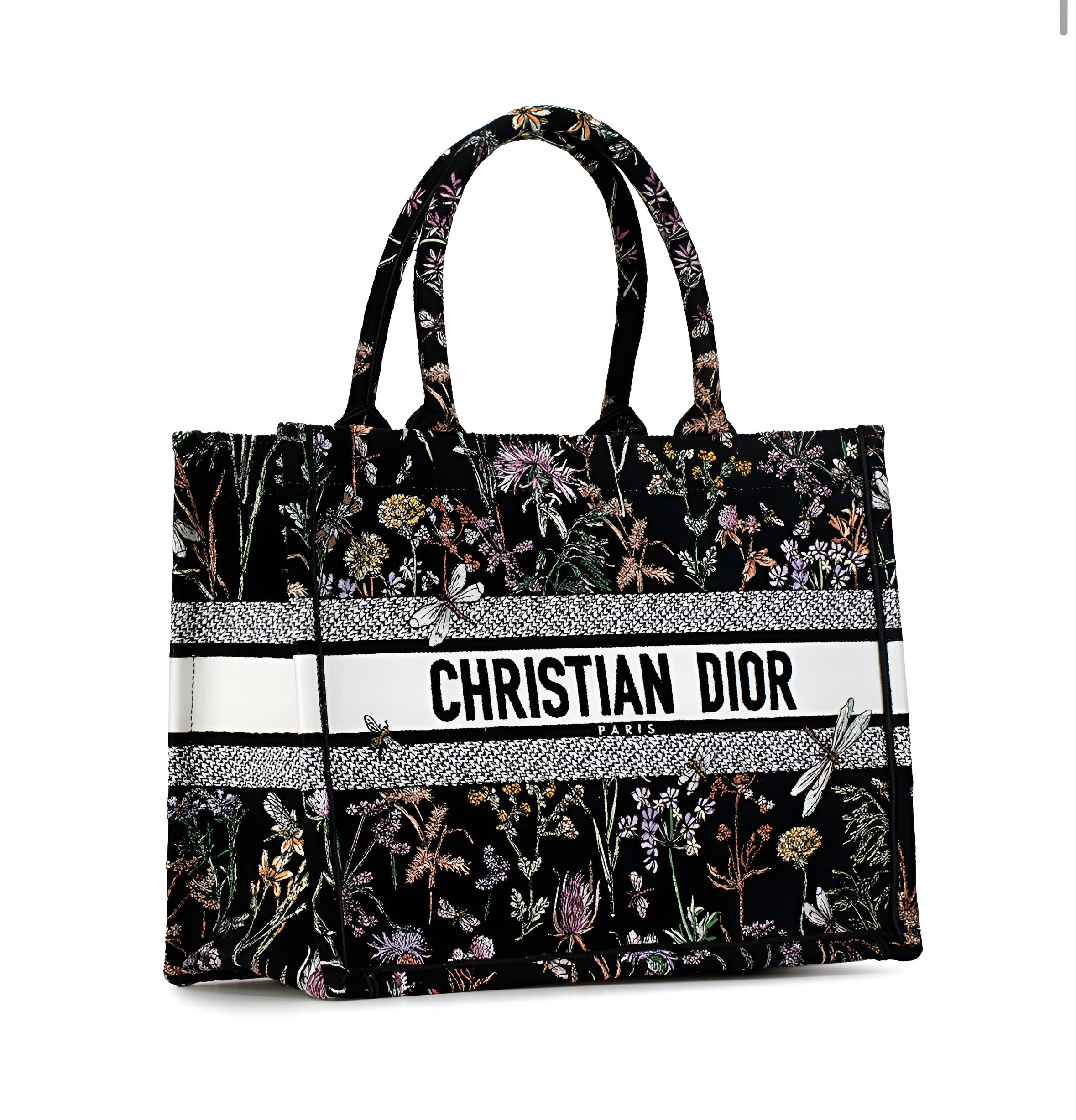 Medium Black Multicolor Dior Herbarium Embroidery Book Tote image 1