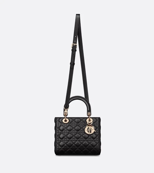 Medium Lady Dior Bag In Black Lambskin image 3