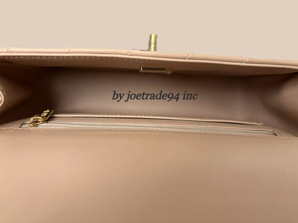 Chanel Lambskin Quilted Mini Top Handle Flap Bag In Beige image 9