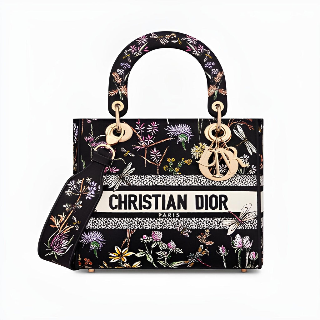 Medium Lady D-Lite Bag, Black Multicolor Dior Herbarium Embroidery image 0