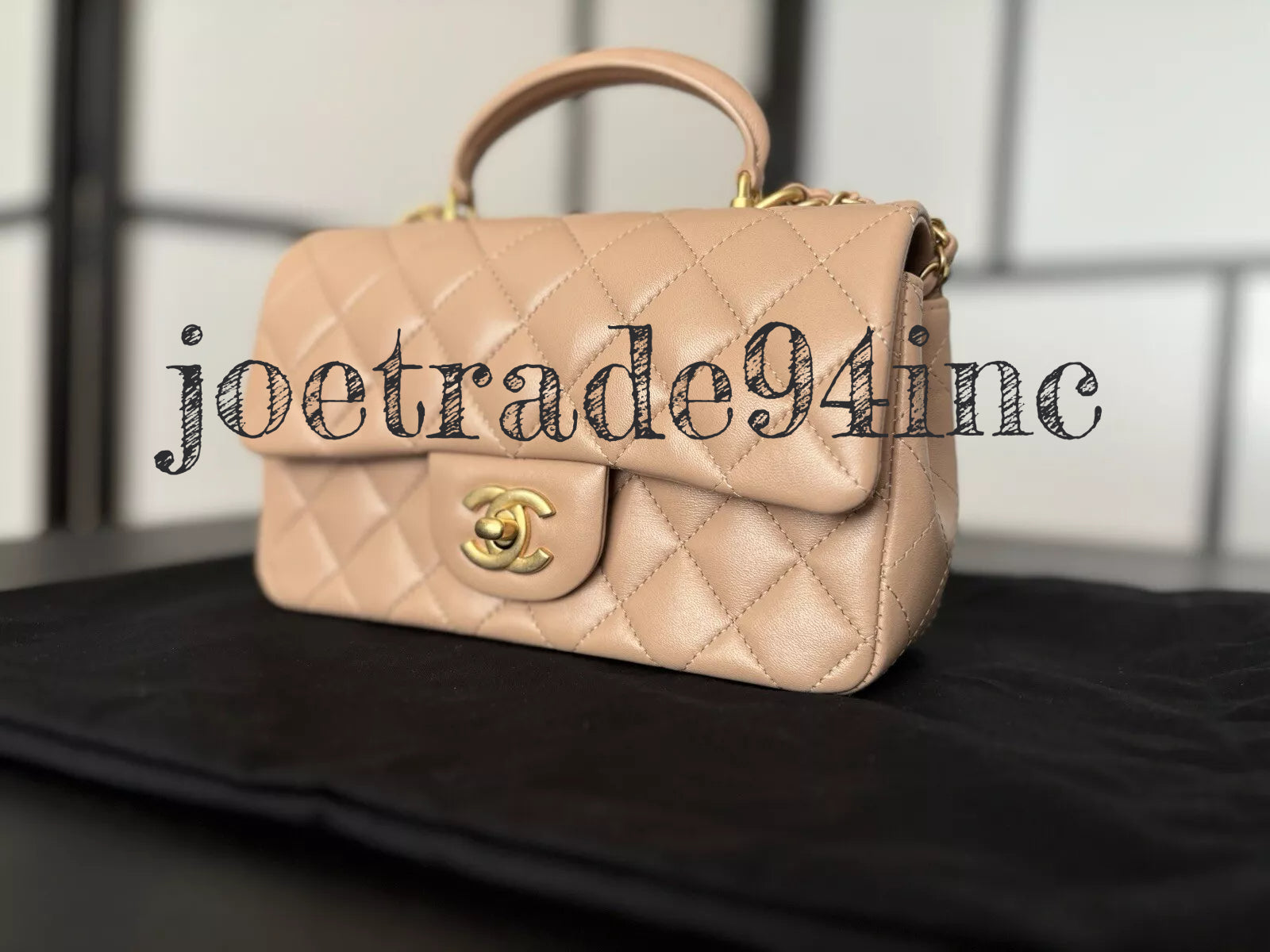 Chanel Lambskin Quilted Mini Top Handle Flap Bag In Beige image 13